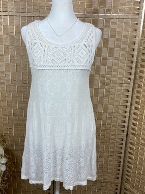 Cream Knit Crochet Ruby Rd.  Sleeveless Boho Dress Size Small